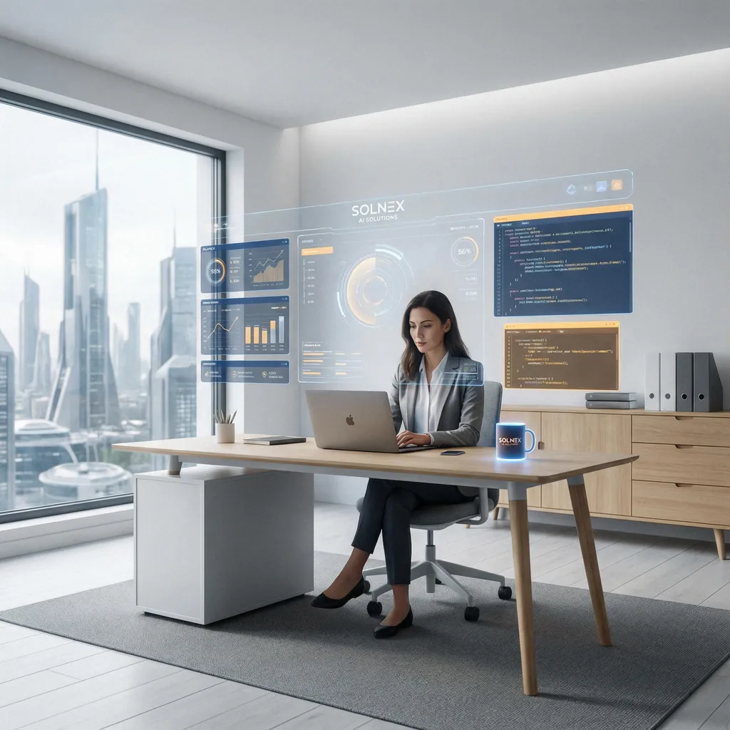 Solnex Oy – Agile Development & Creative Tech Expertise Modern software engineering workspace representing Solnex Oy's agile development process and digital innovation in Espoo, Finland.